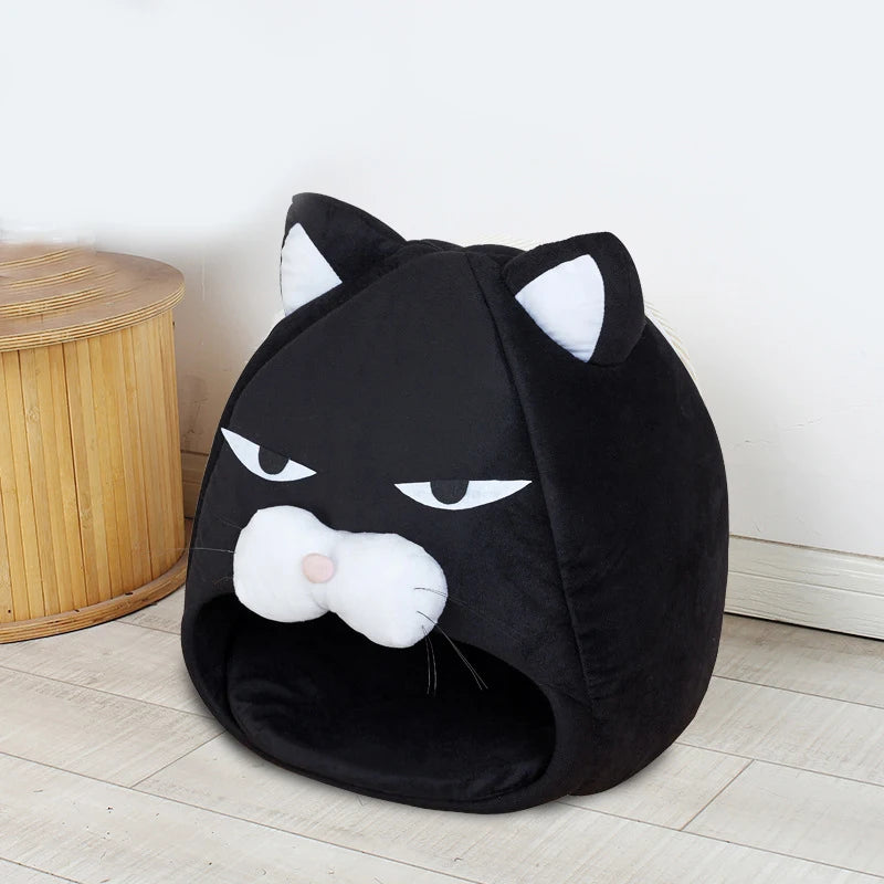 Foldable Cat House With Cushion Pet Nest Cute Cartoon Cave