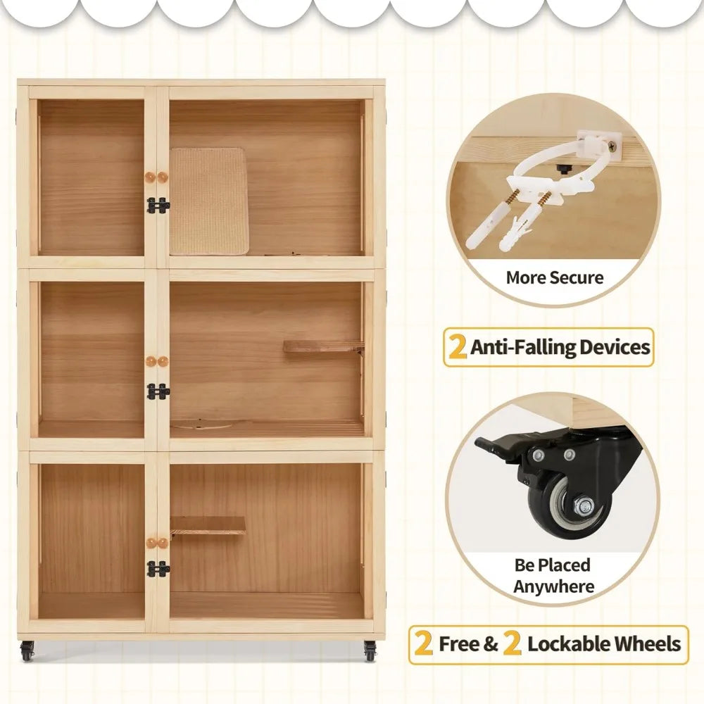 Wooden Cat House Villa Luxury Triple Cat Condo With Pad