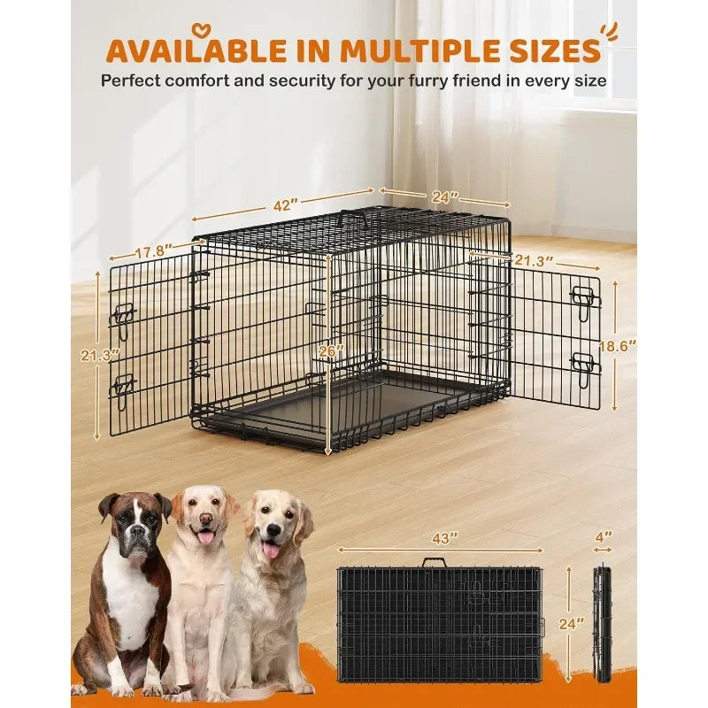 42 Inch Double Door Dog Crate With Dividers Foldable XL