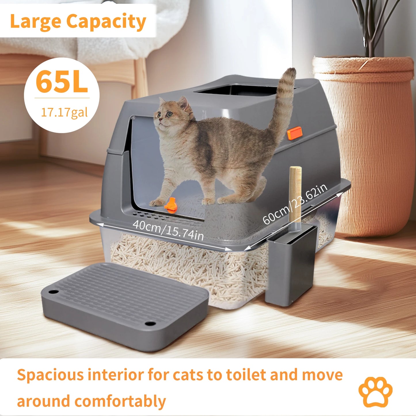 Enclosed Stainless Steel Cat Litter Box With Lid For XL Cats