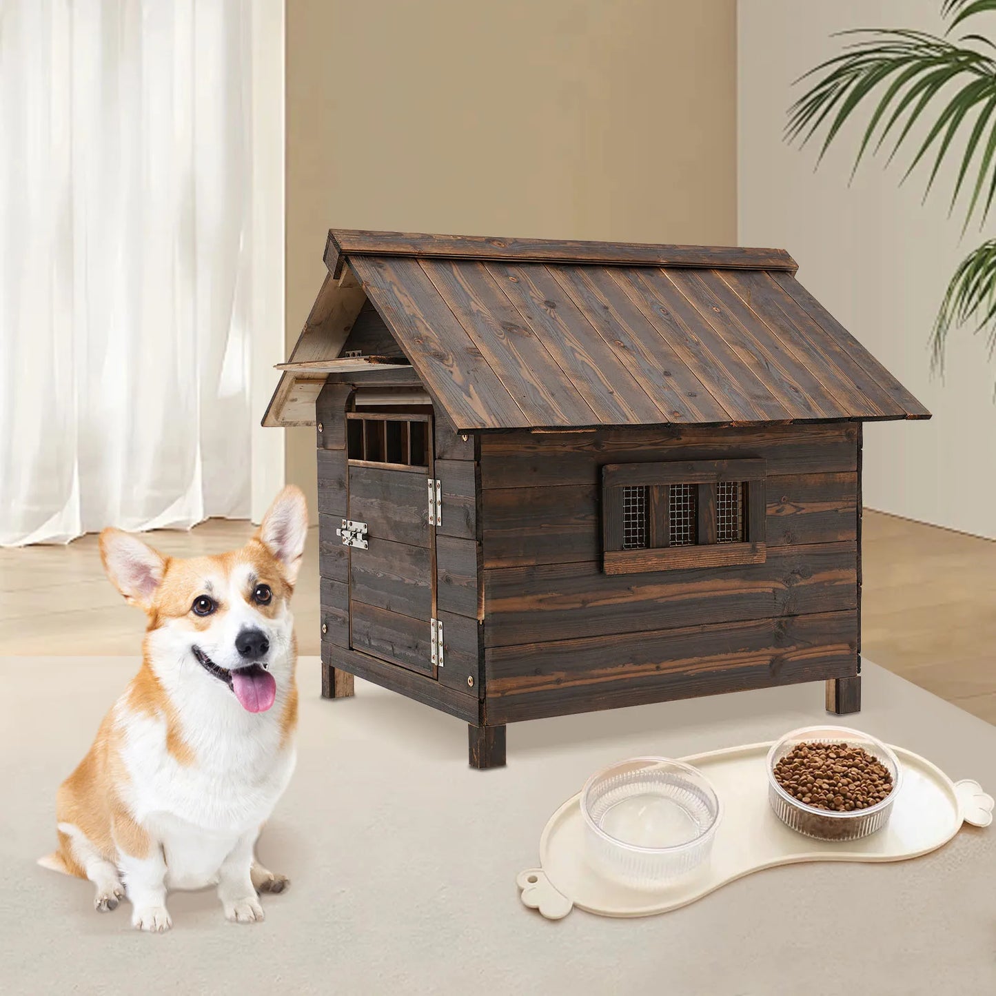 Wooden Dog House With Window And Door Water Resistant