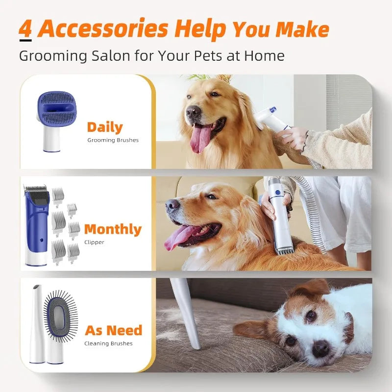 Dog Grooming Kit With Low Noise Vacuum And Shedding Brush