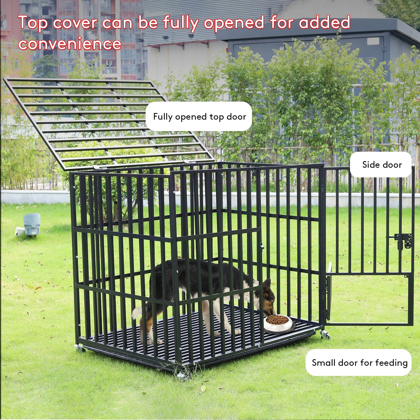 XXL Heavy Duty Dog Crate With 4 Lockable Wheels 3 Doors