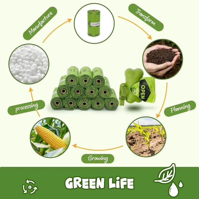 Dog Poop Bag Set With Dispenser Leash Clip Thick Waste Bags