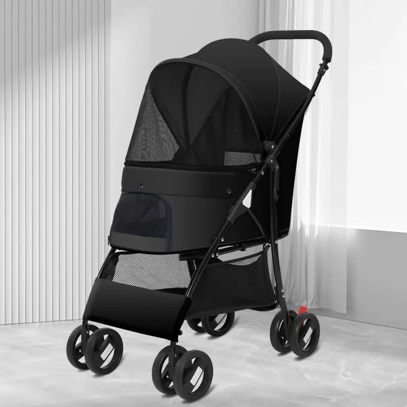 Foldable Pet Jogger Stroller With Weather Cover And Basket