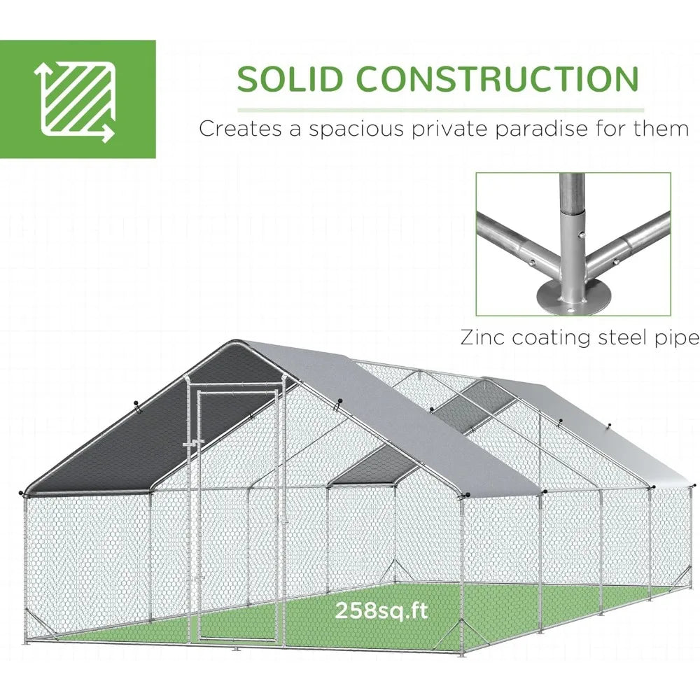 Large Metal Chicken Coop Walk In Fence With UV Cover