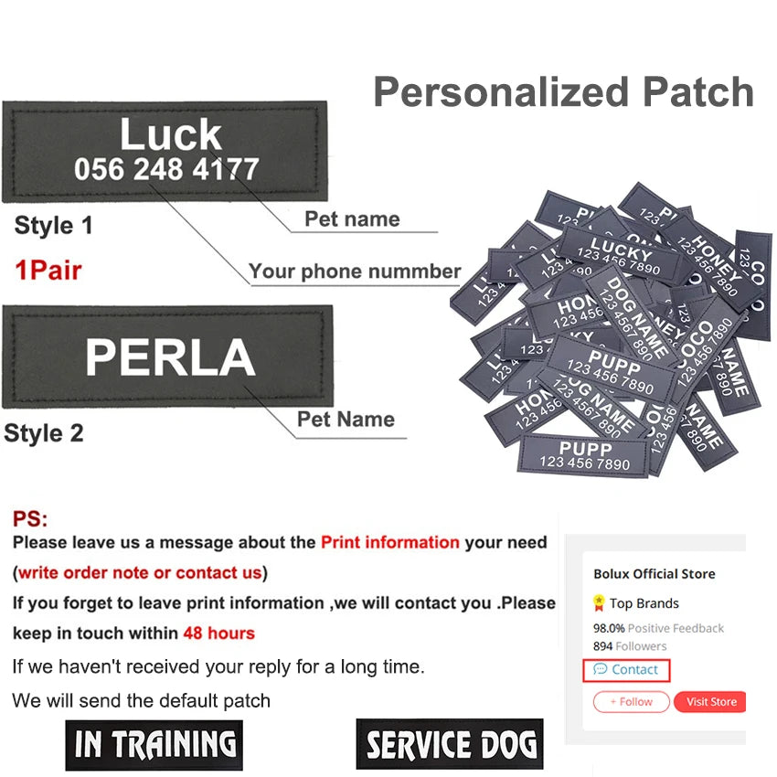 Personalized No Pull Reflective Dog Harness Adjustable ID