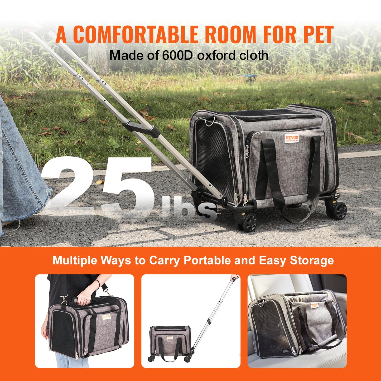 SucceBuy Pet Carrier Backpack With Wheels Telescopic Handle