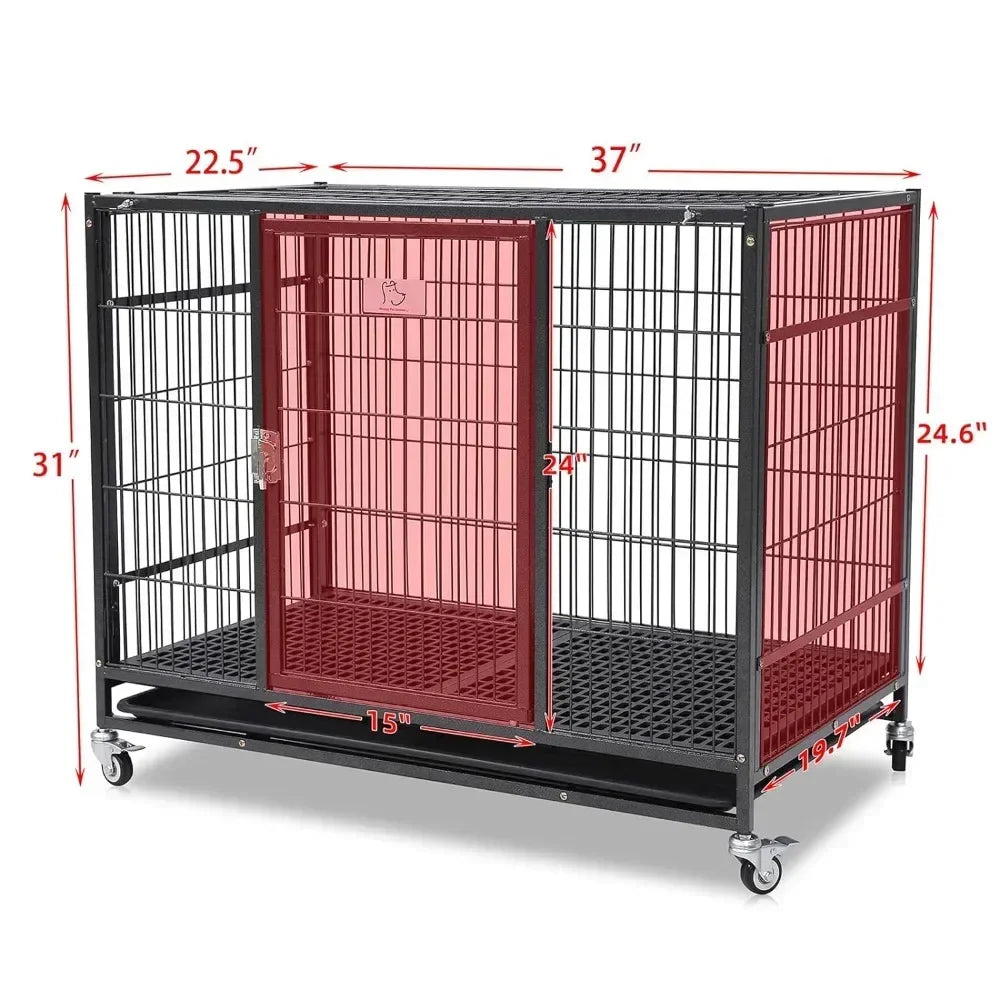 37 Inch Stackable Open Top Heavy Duty Dog Crate With Wheels