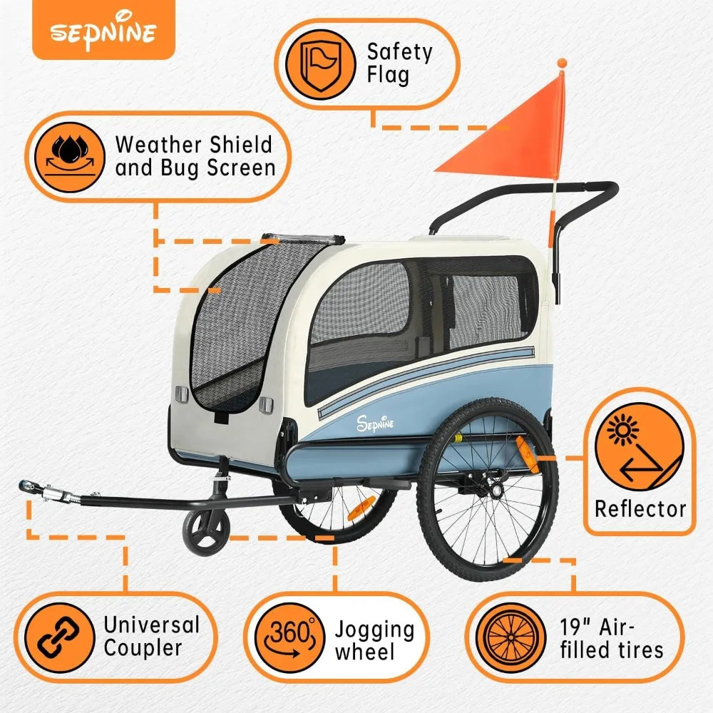 Dog Bike Trailer 88 Lbs Folding 2 In 1 Pet Stroller Carrier