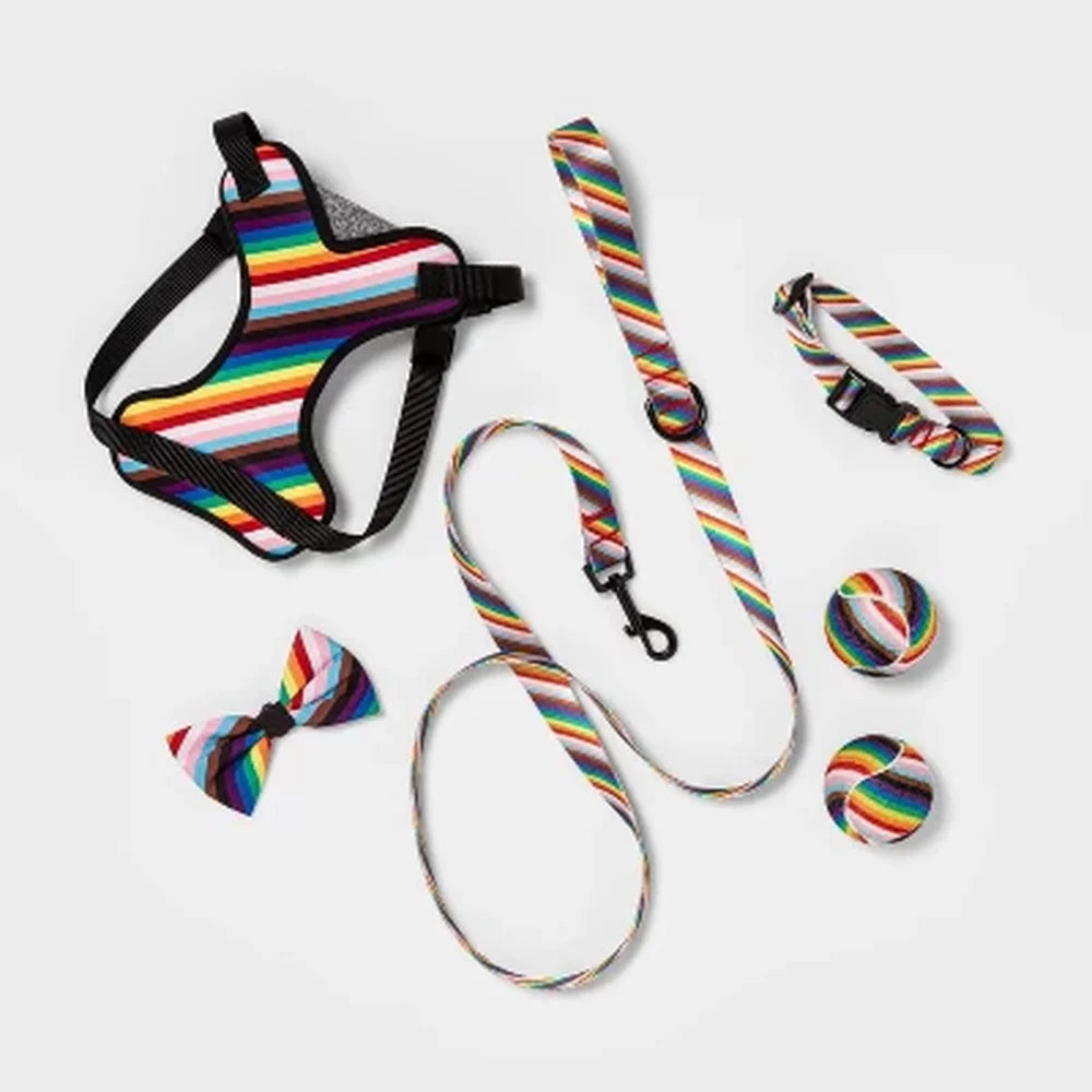 Rainbow Dog Harness Pride Adjustable Secure Fit Leash