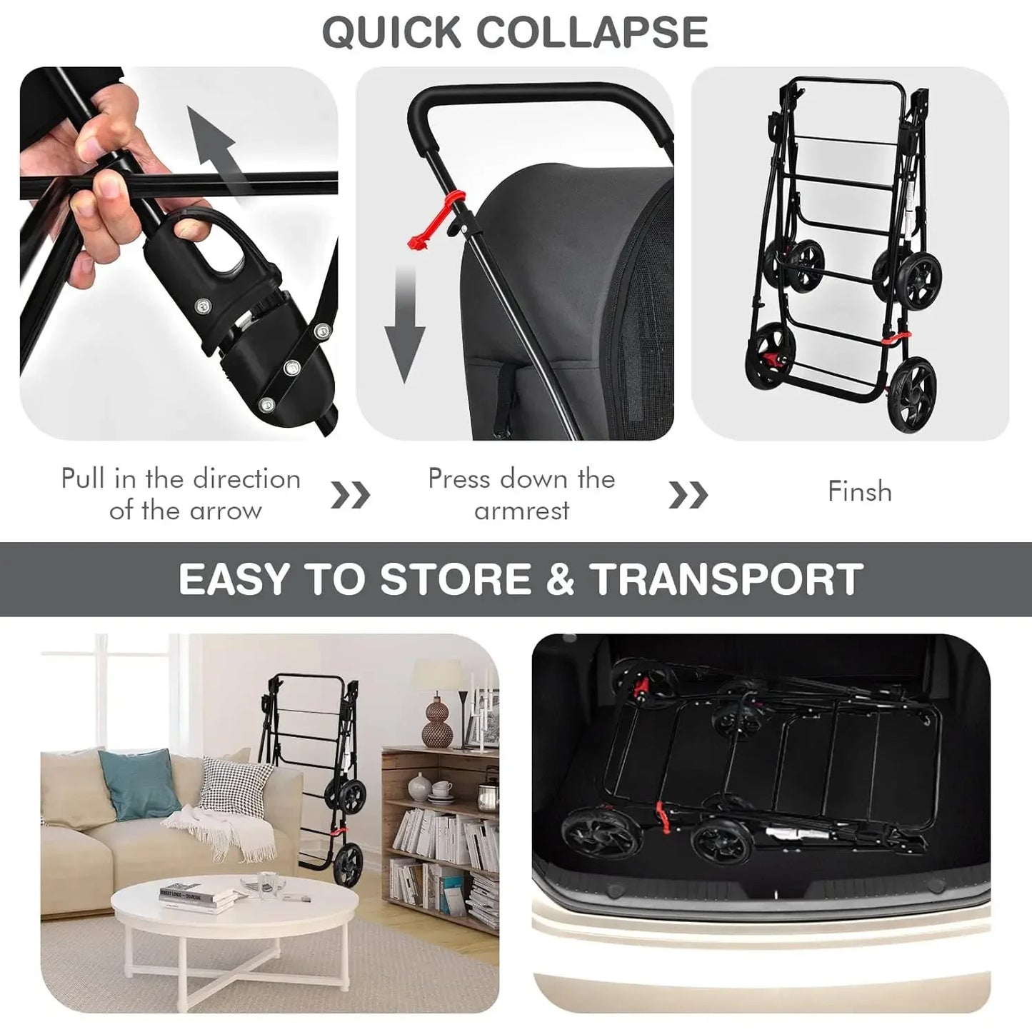 Double Pet Stroller With Two Detachable Carrier Bags