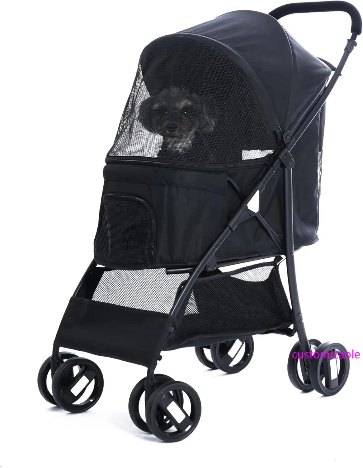 Foldable Pet Jogger Stroller With Weather Cover And Basket