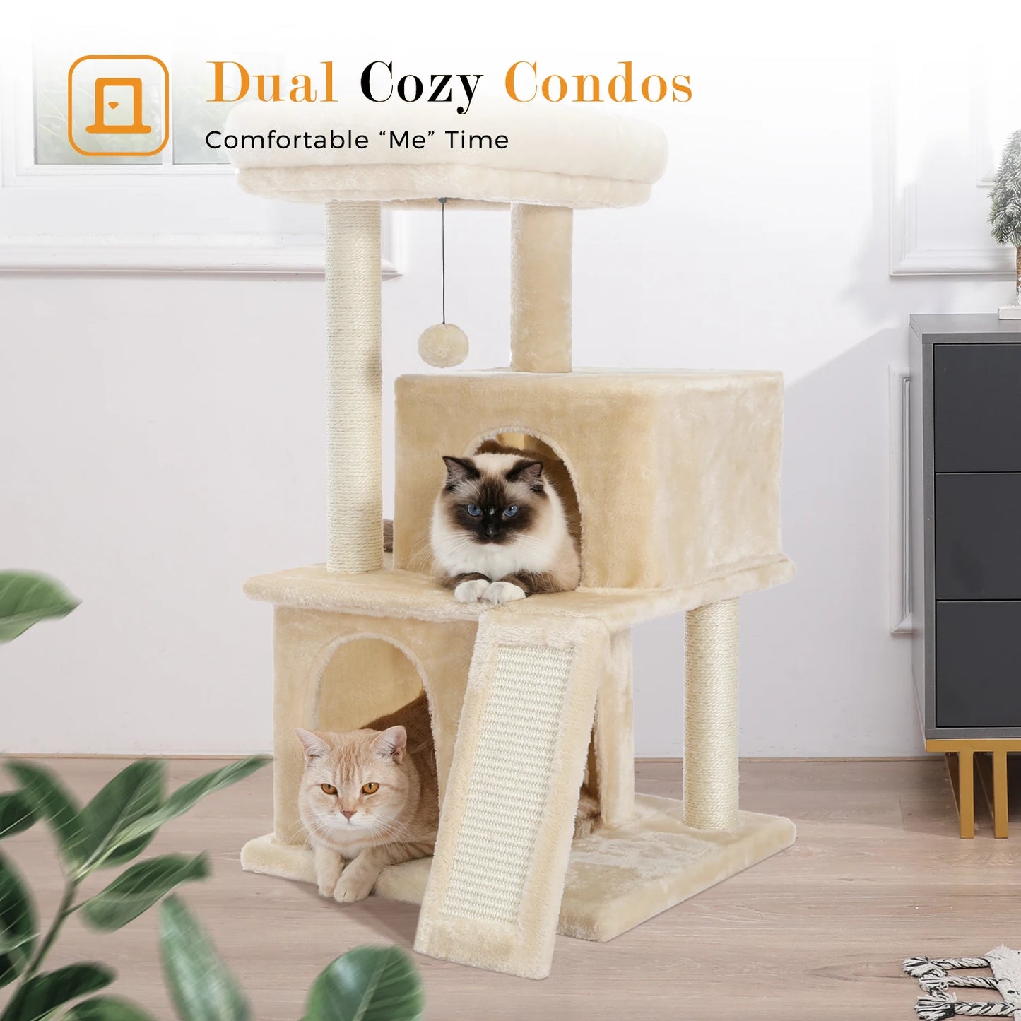 Small Cat Tree Tower Scratching Pad Two Large Indoor Condos