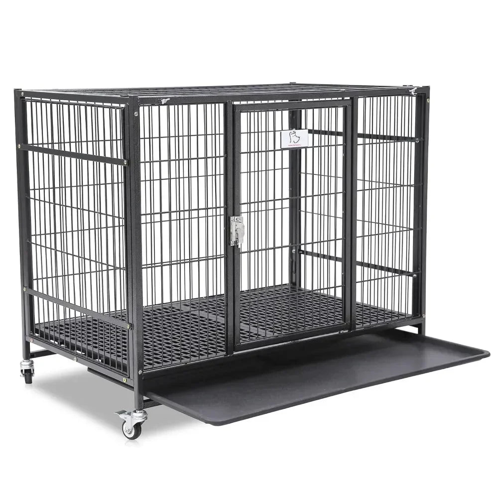 37 Inch Stackable Open Top Heavy Duty Dog Crate With Wheels