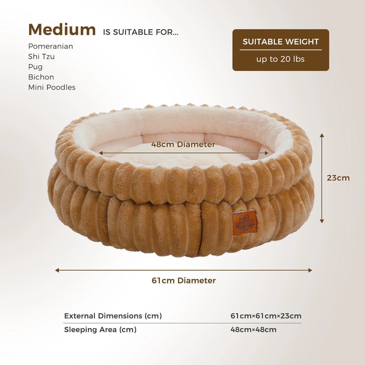 Cozy Round Pet Bed For Dogs And Cats With Anti Slip Bottom