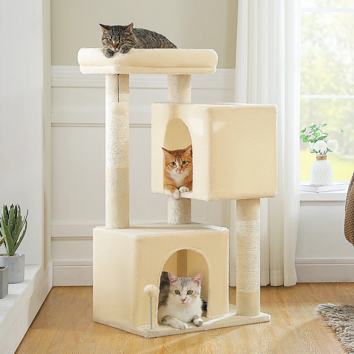 Multi Level Cat Tree With Two Condos And Scratching Posts