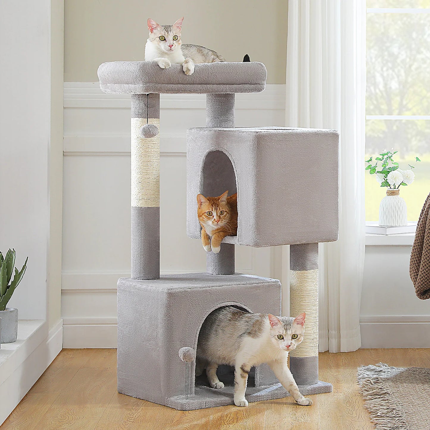 Multi Level Cat Tree With Two Condos And Scratching Posts