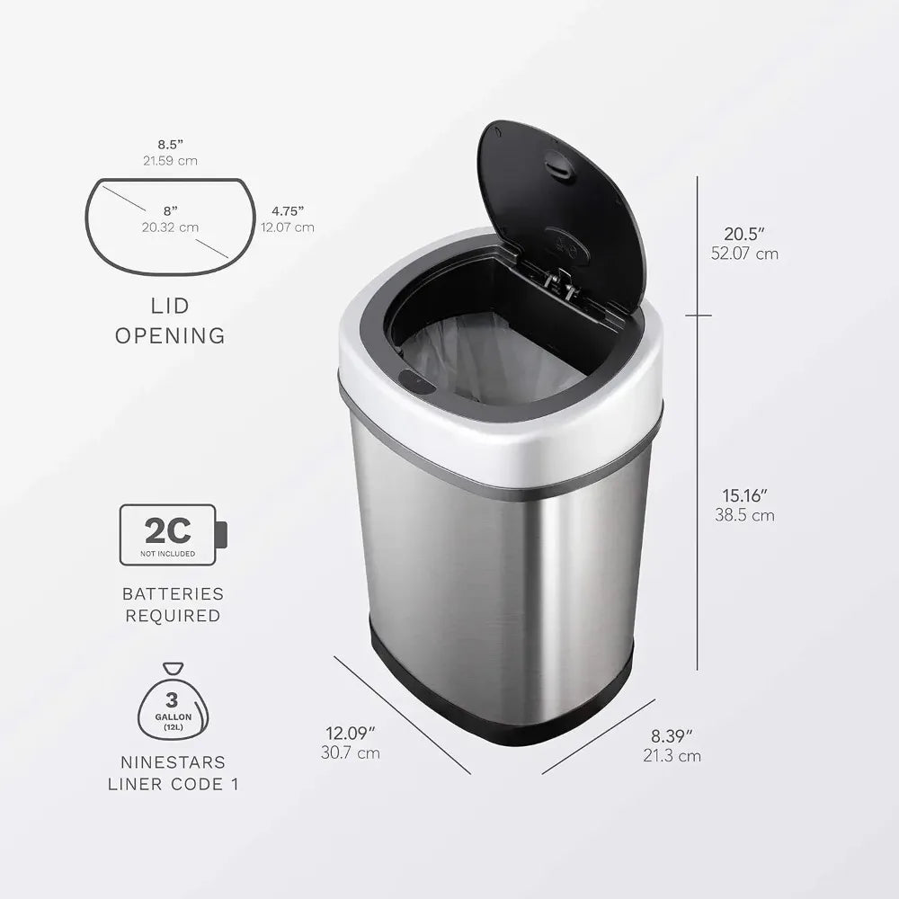 Automatic Touchless Motion Sensor Trash Can 13Gal50L 3Gal12L
