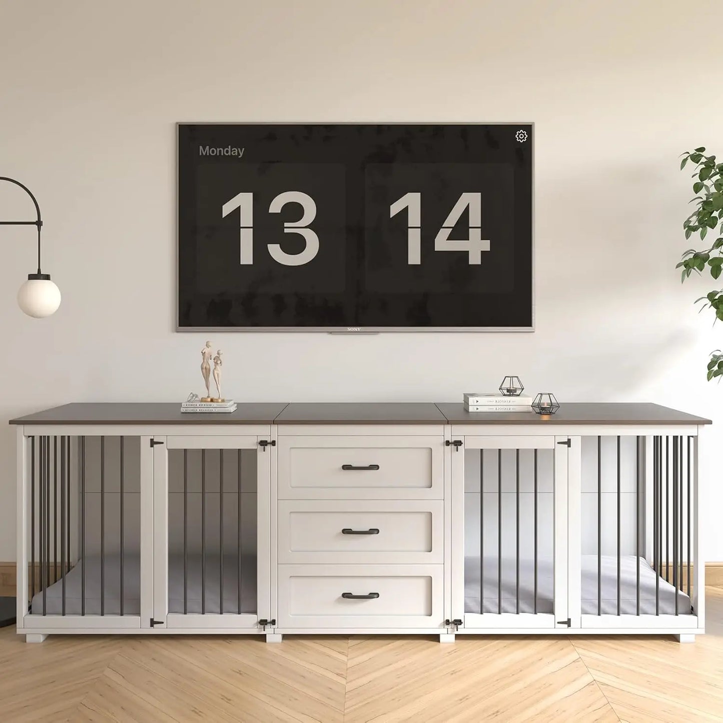 Farmhouse Style Dog Crate Double Doors With Locks White