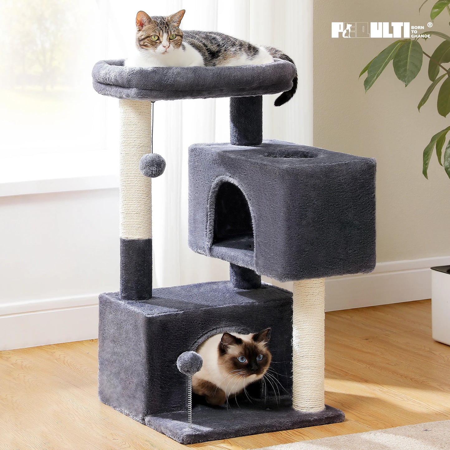 Large Cat Tree For Indoor Cats With Sisal Scratching Pad