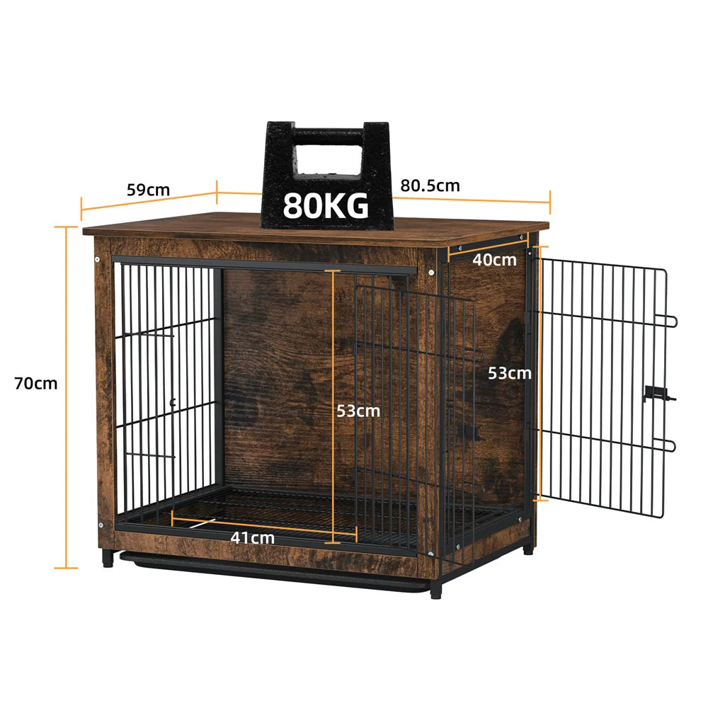 Large Elevated Wooden Dog Crate End Table With Double Doors