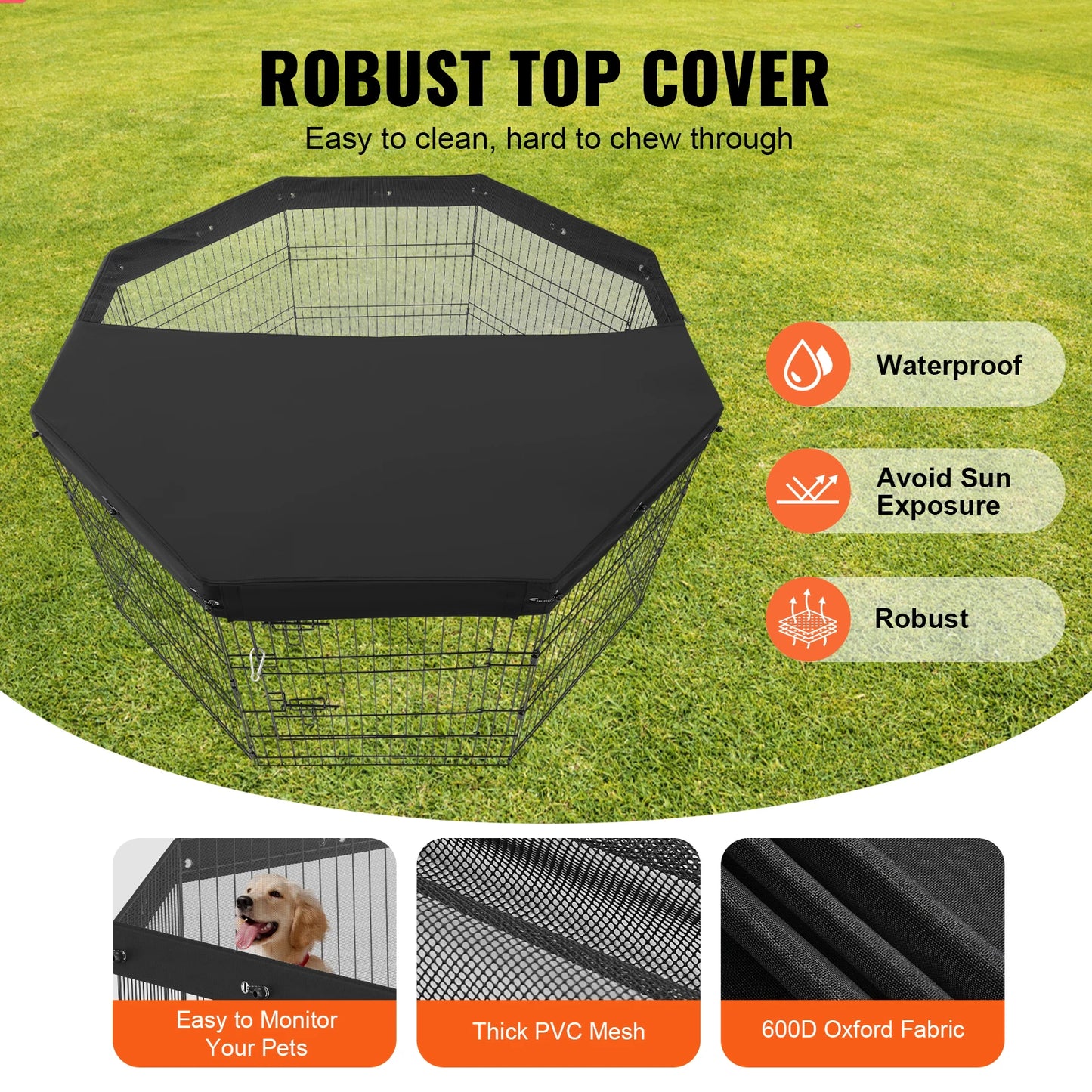 VEVOR Foldable Metal Dog Playpen With Top Cover Indoor Use
