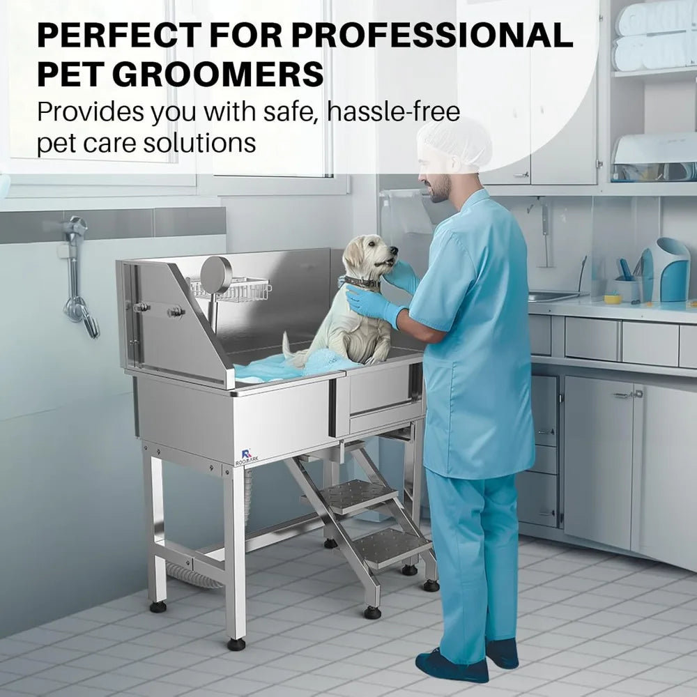 Stainless Steel Dog Wash Station 34 Inch Sliding Door