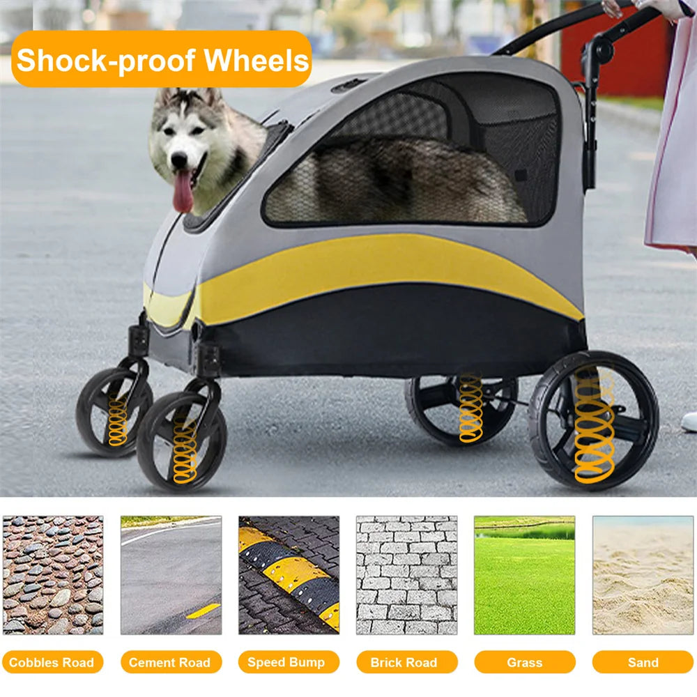 Premium Dog Stroller 4 Wheel Foldable Travel Cart For Dogs