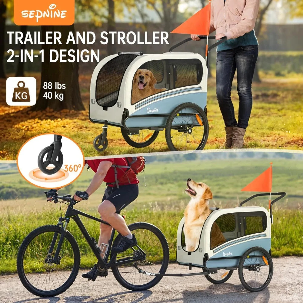 Dog Bike Trailer 88 Lbs Folding 2 In 1 Pet Stroller Carrier