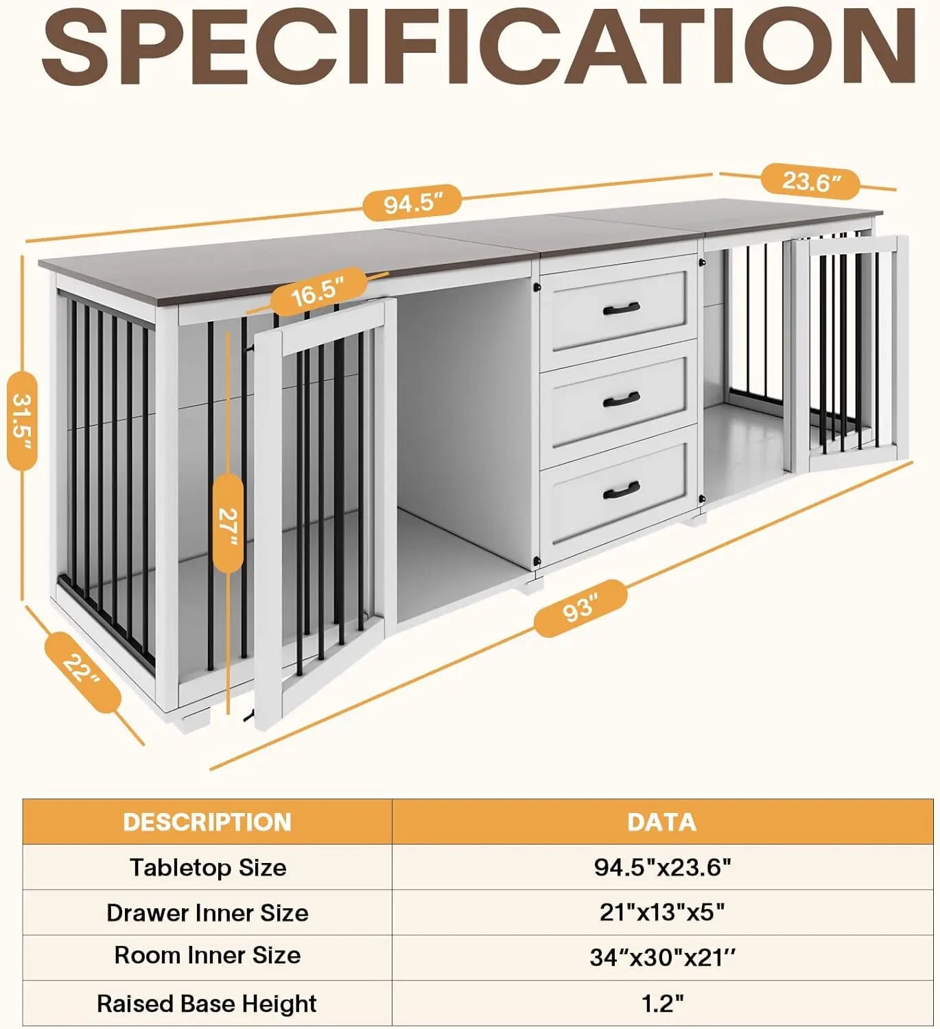 Farmhouse Style Dog Crate Double Doors With Locks White