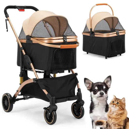 4 Wheel 3 In 1 Foldable Pet Stroller For Small Dogs Black