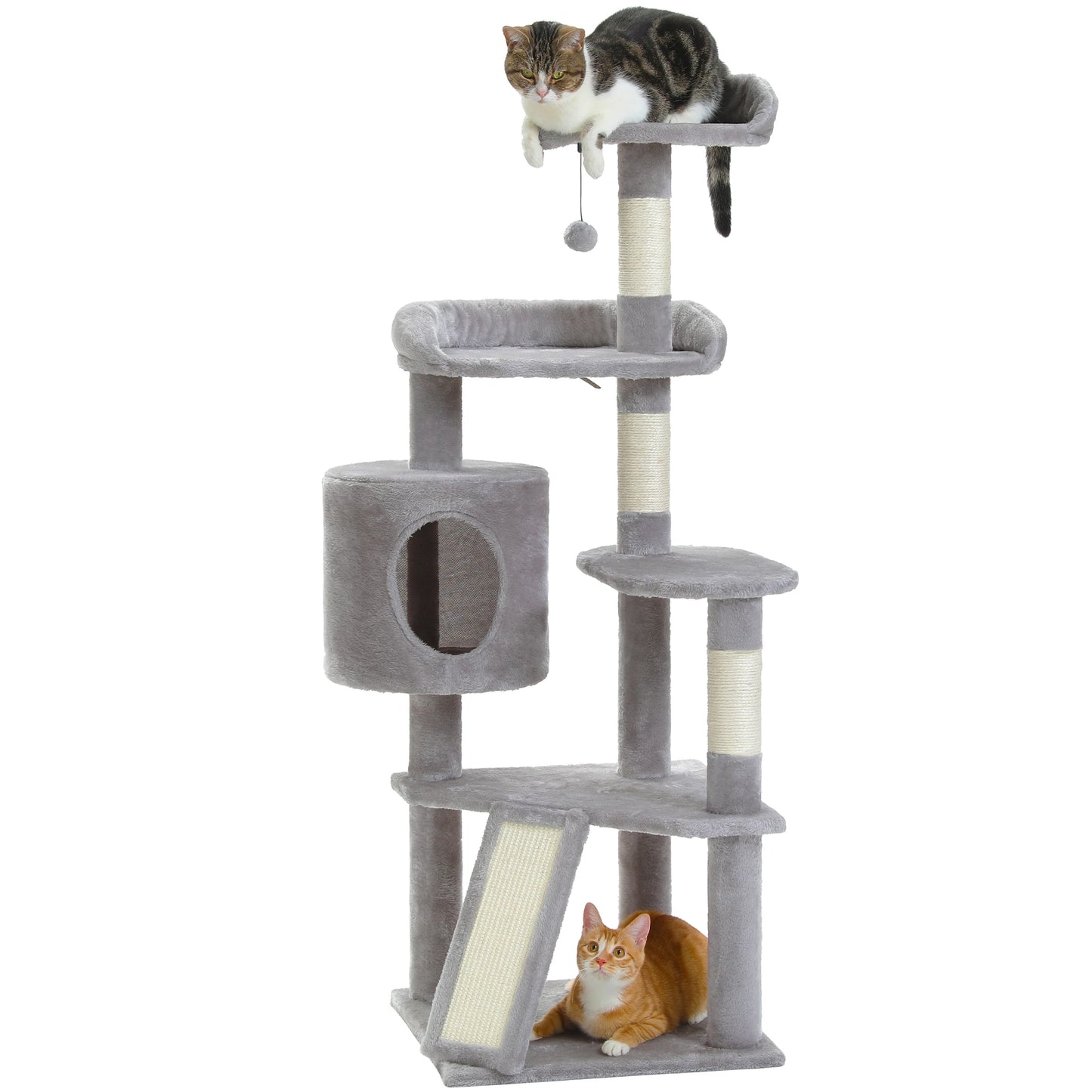 51 Inch Multi Level Cat Tree With Scratching Ramp For Cats