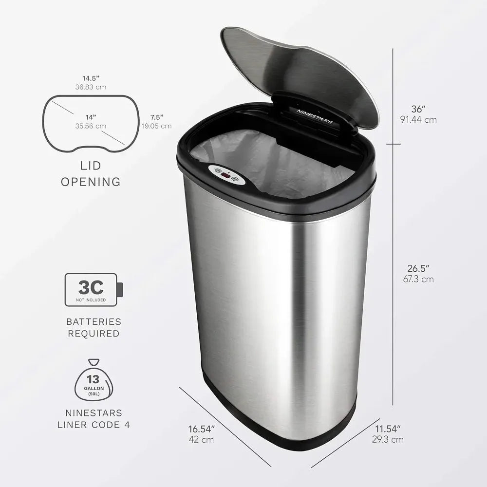Automatic Touchless Motion Sensor Trash Can 13Gal50L 3Gal12L