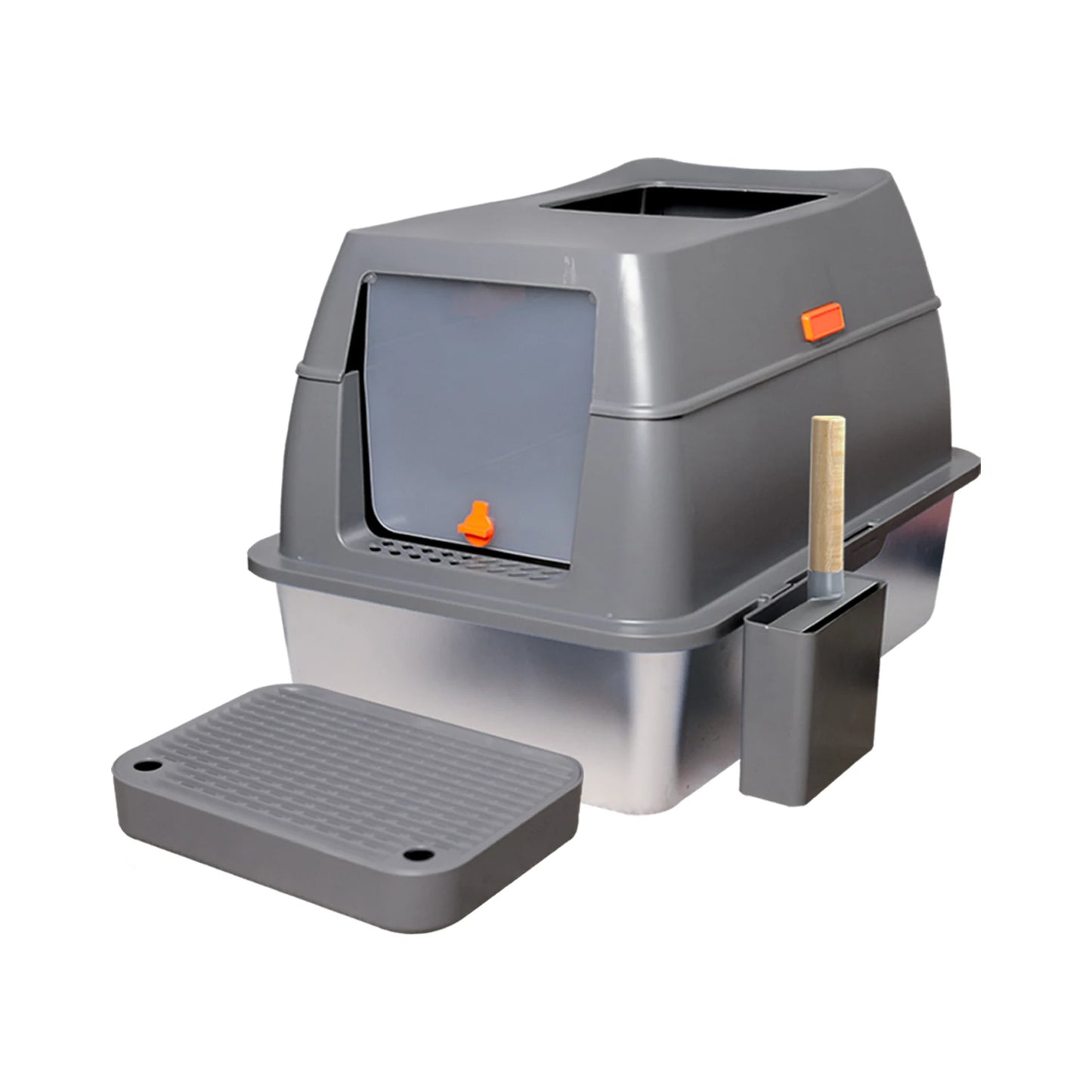 Enclosed Stainless Steel Cat Litter Box With Lid For XL Cats