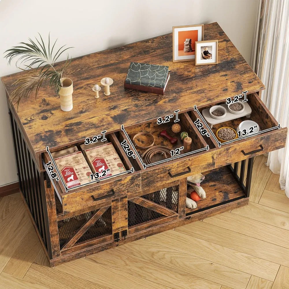 Masterpiece 2 In 1 Farmhouse Dog Crate Furniture Drawers