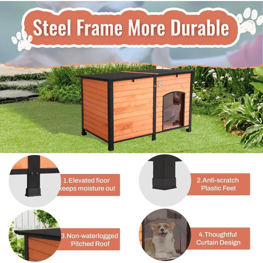 Outdoor Dog House With Iron Frame For Indoor Outdoor Use