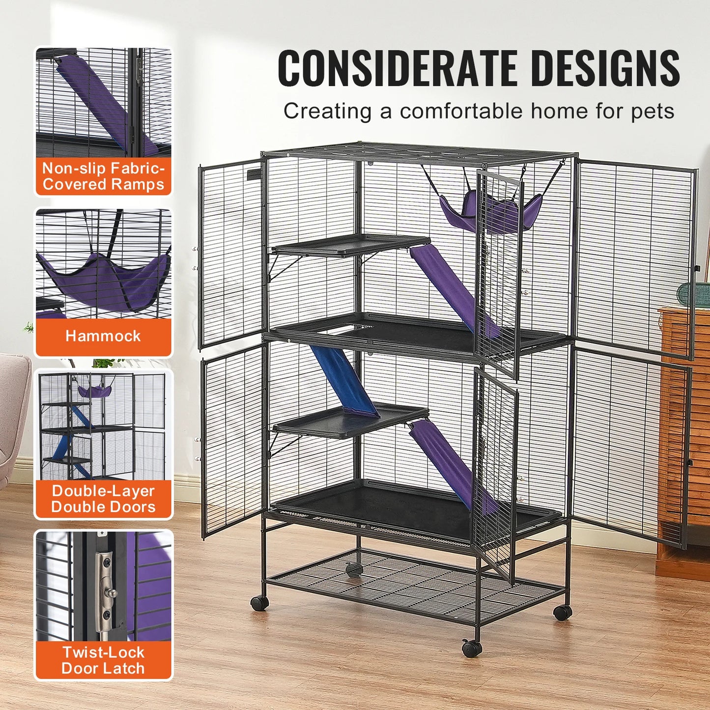 SucceBuy 64.6 Inch Rolling Metal Ferret Cage 4 Tier