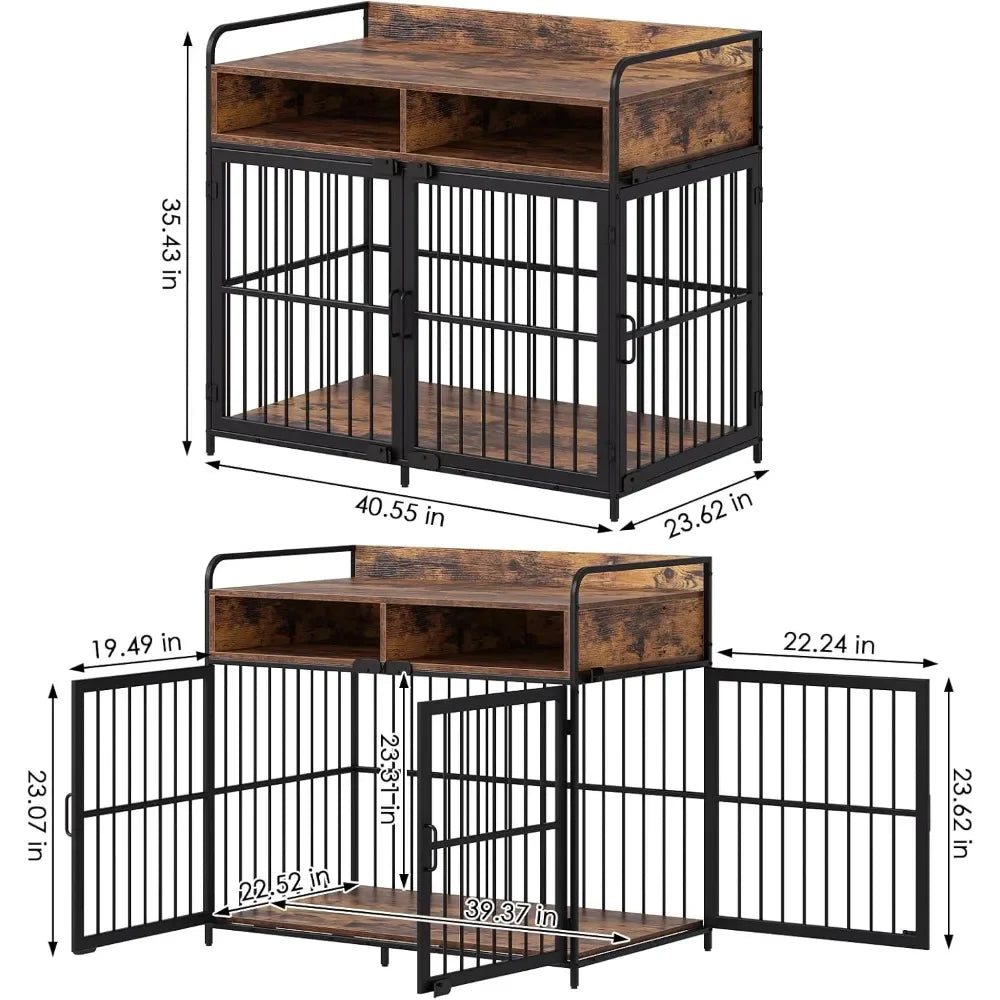 Large Wooden Dog Crate Table With Drawers And Storage