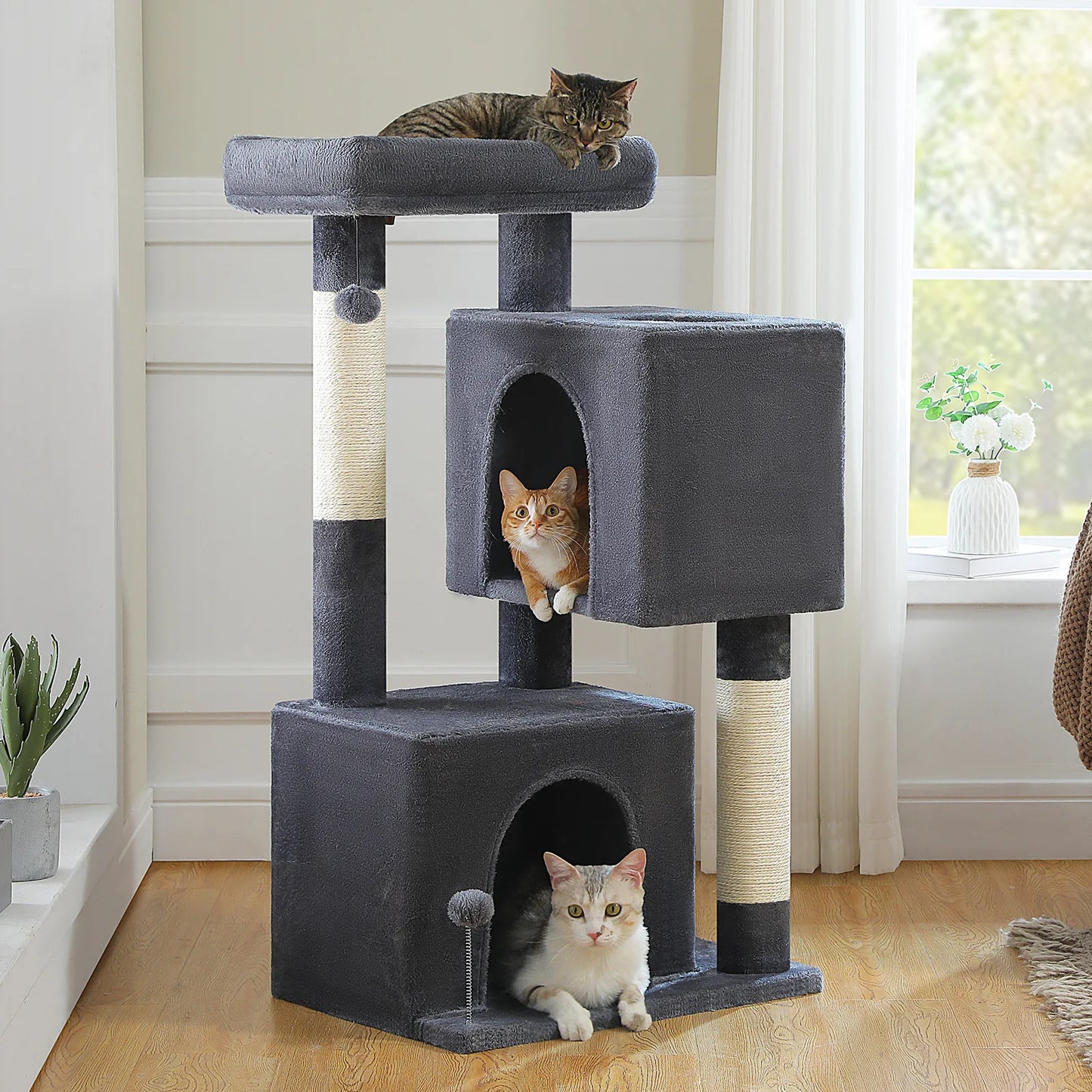 Multi Level Cat Tree With Two Condos And Scratching Posts