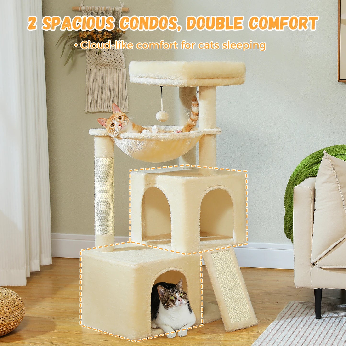 Large Cat Tree For Indoor Cats With Sisal Scratching Pad