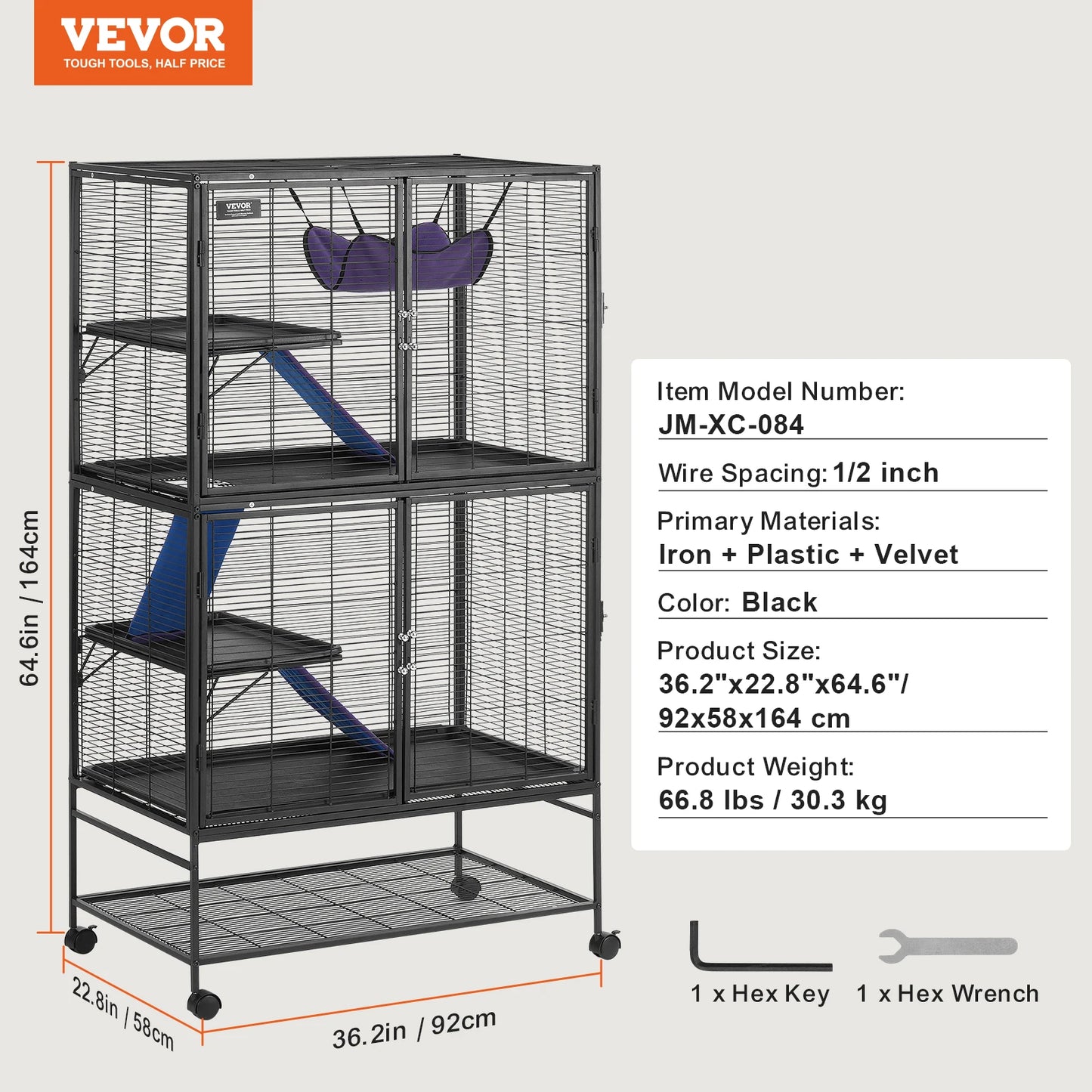 SucceBuy 64.6 Inch Rolling Metal Ferret Cage 4 Tier