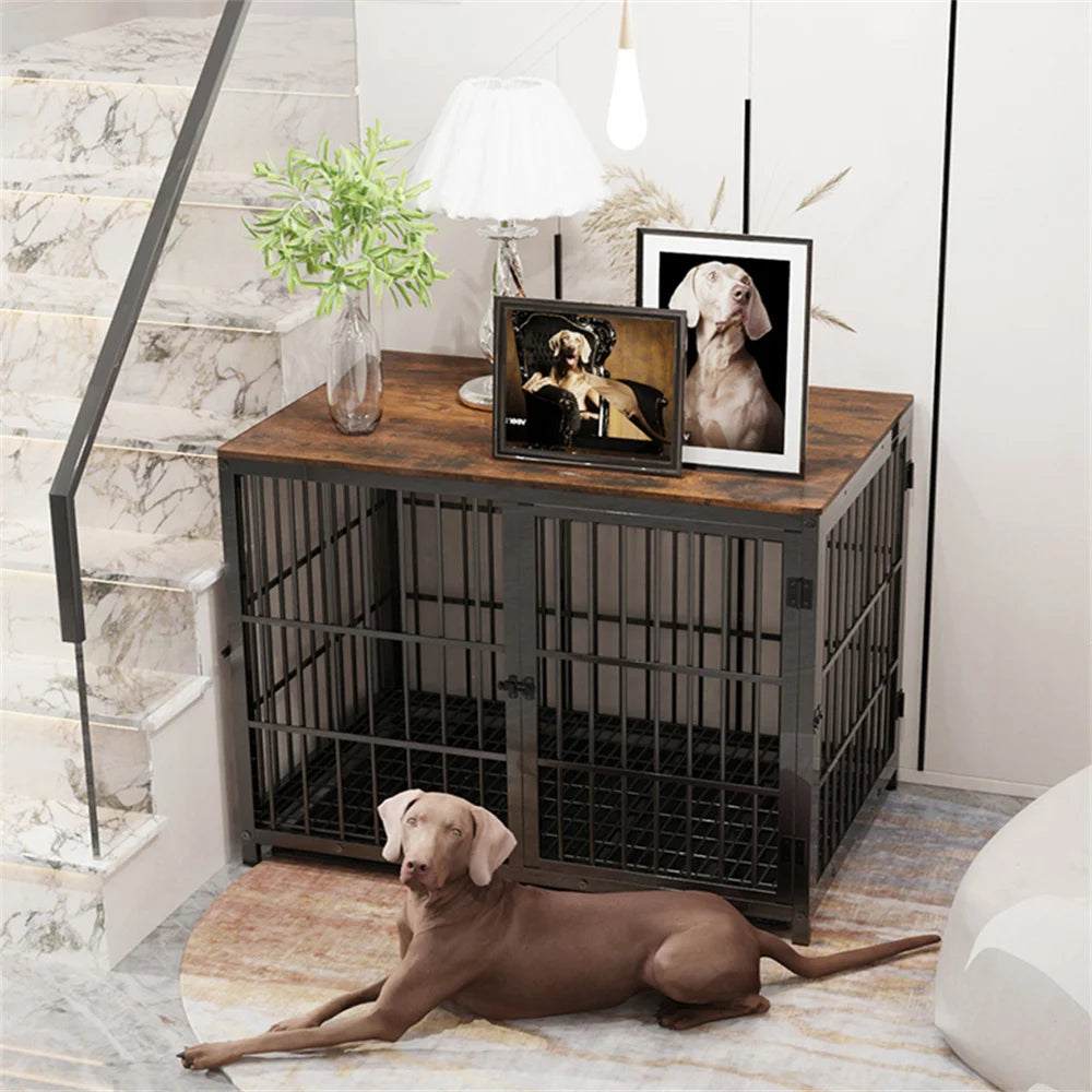 Large Wooden Dog Crate End Table Style Kennel 3 Doors