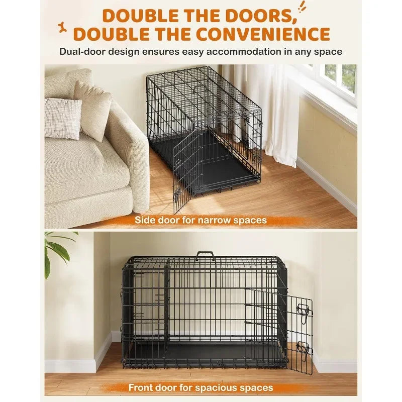42 Inch Double Door Dog Crate With Dividers Foldable XL