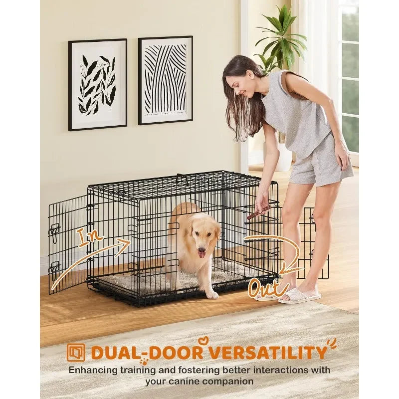 42 Inch Double Door Dog Crate With Dividers Foldable XL