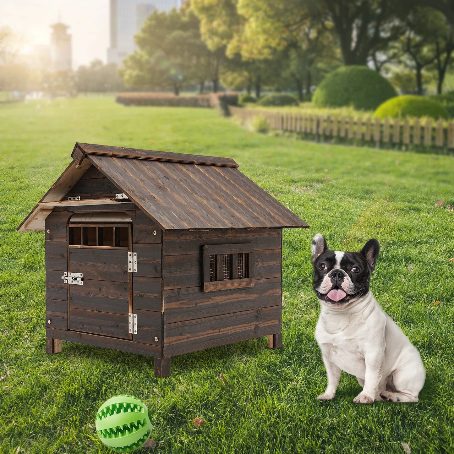Wooden Dog House With Window And Door Water Resistant