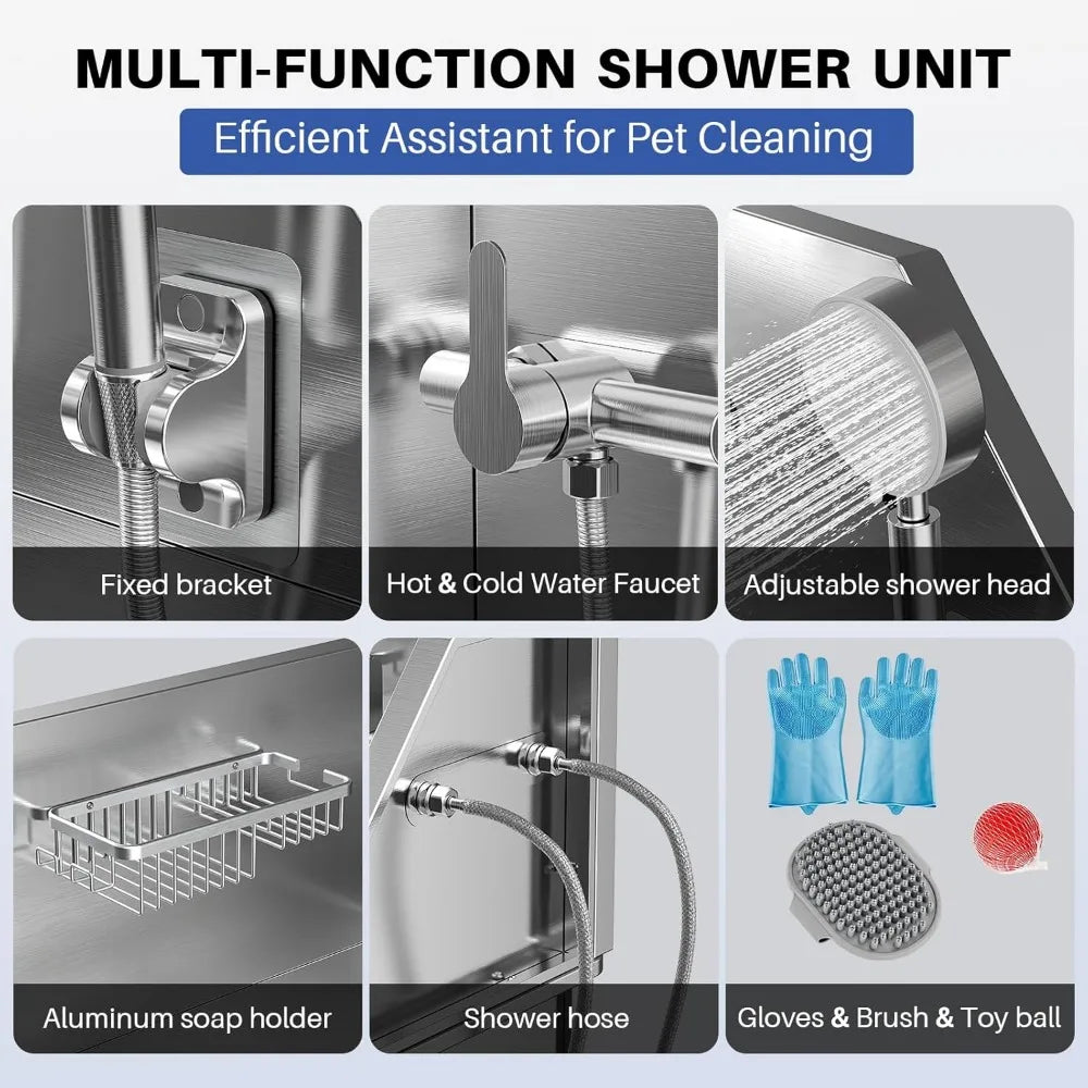 Stainless Steel Dog Wash Station 34 Inch Sliding Door