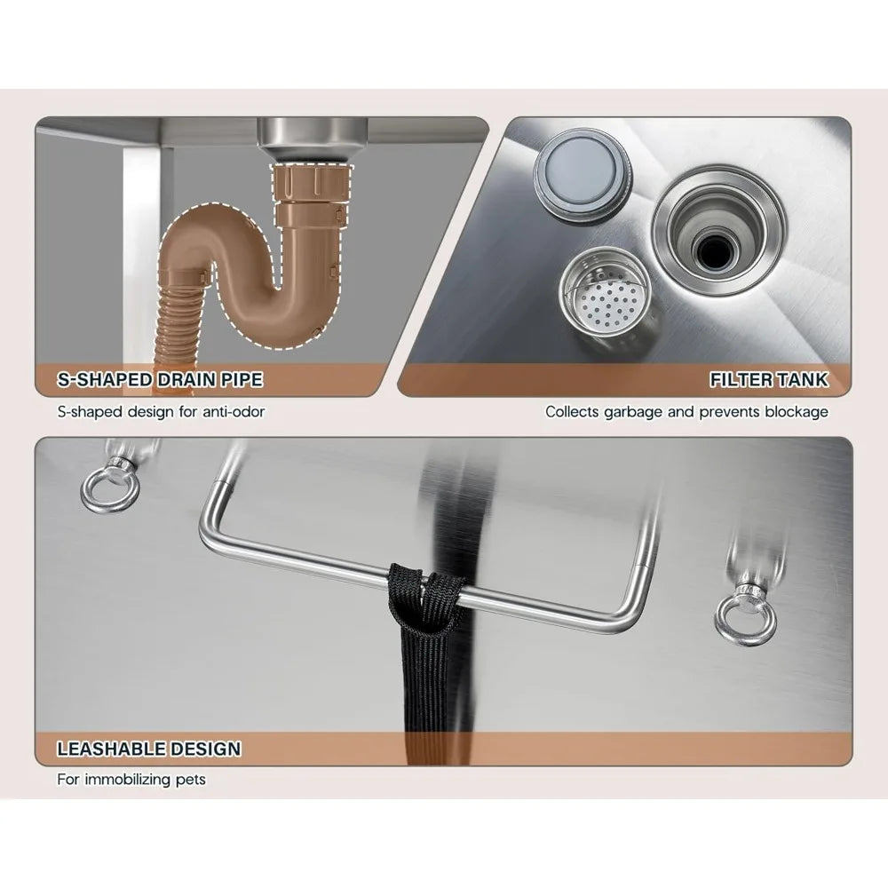 Albott 50 Inch Stainless Steel Dog Washing Station AntiSlip