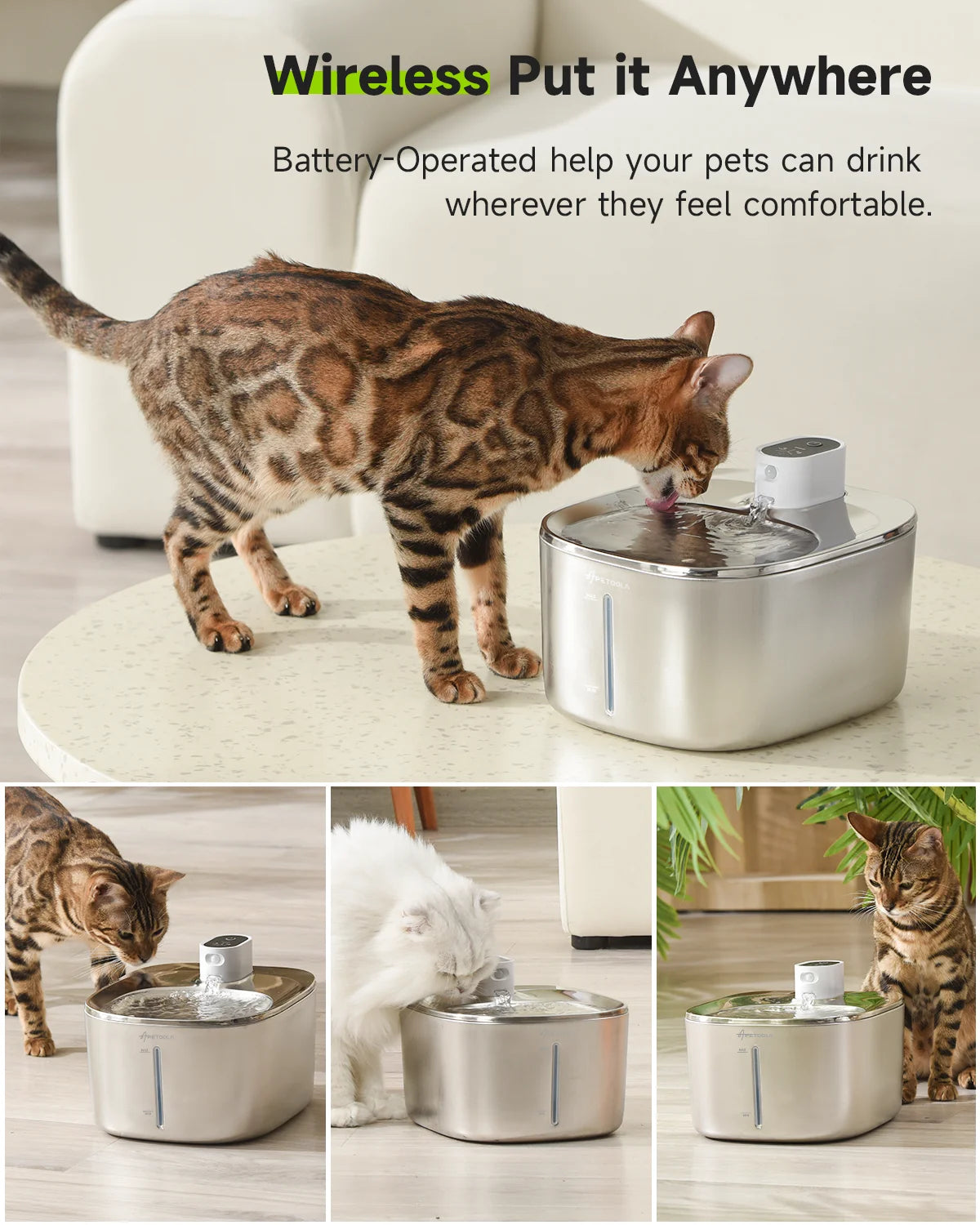 APETDOLA 4L Wireless Cat And Dog Water Fountain Auto Sensor