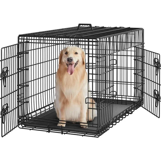 42 Inch Double Door Dog Crate With Dividers Foldable XL